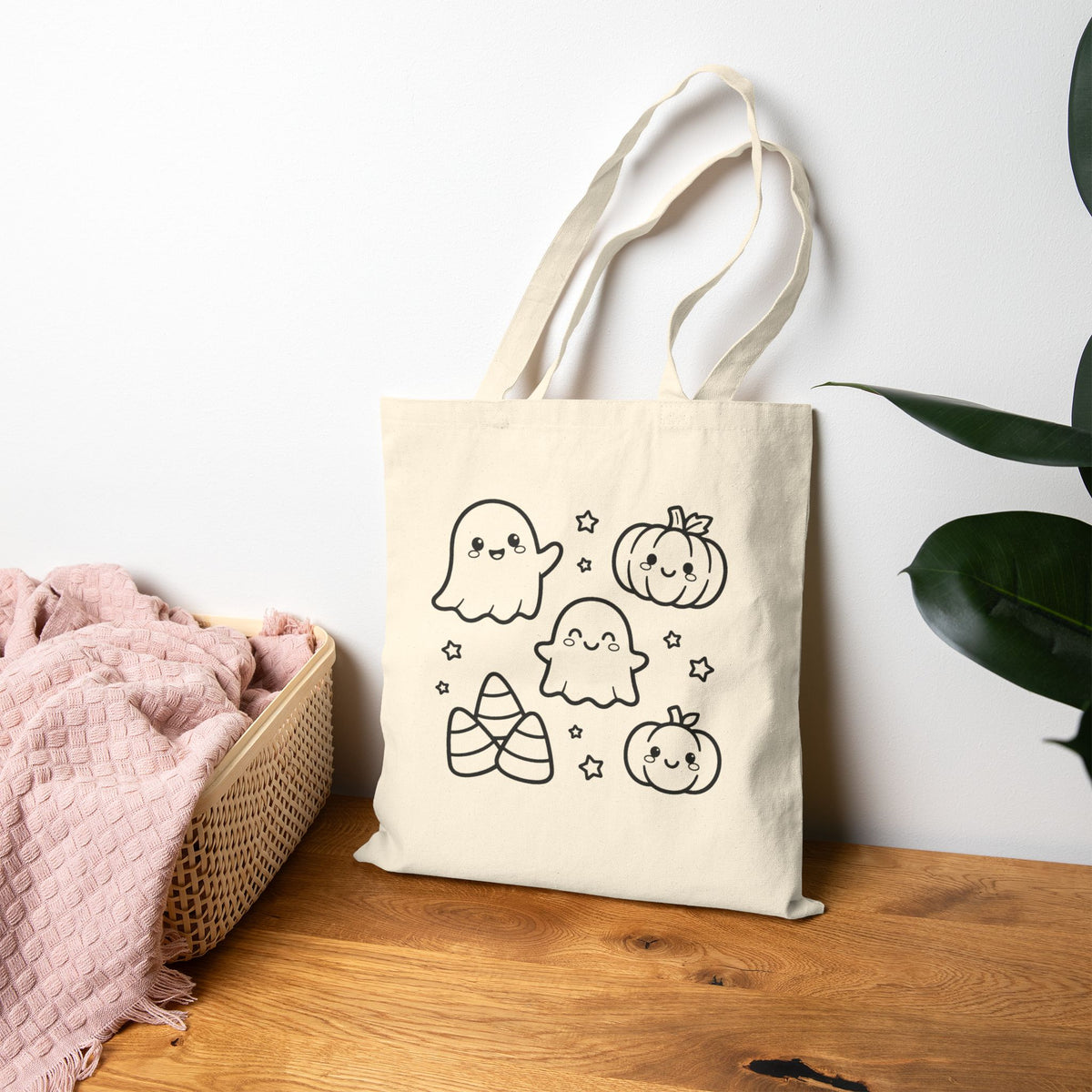 Halloween Ghosts & Pumpkins Canvas Tote Bag