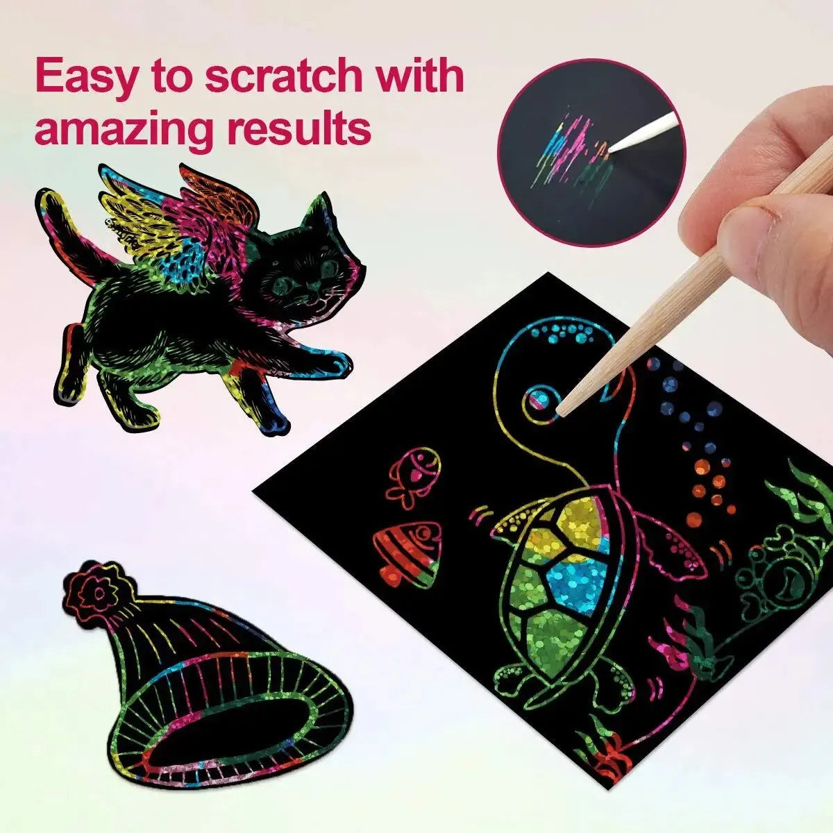Rainbow Scratch Art Pad for Kids, 125 Cards + 2 Styluses