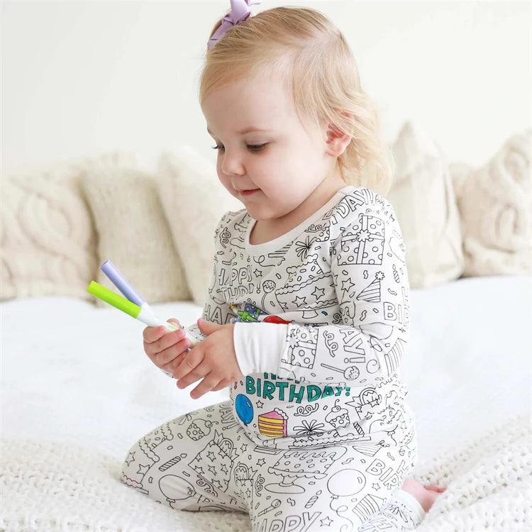 Colorable Two Piece Pajama Set for Children Boys Girls Color Your Own Handcraft Pyjamas  Kids DIY Coloring Kit for Pajama Party