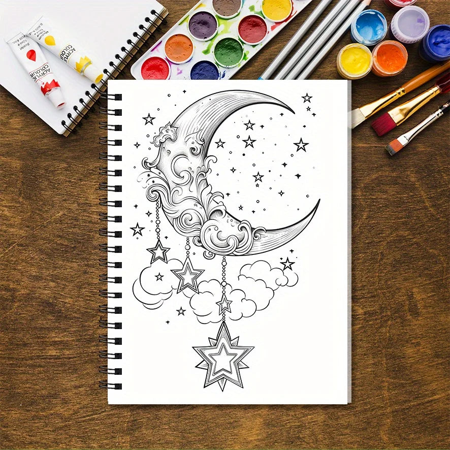 Adult Moon Coloring Book – 32 Intricate Pages, 100gsm Paper | TSUKI Color & Craft