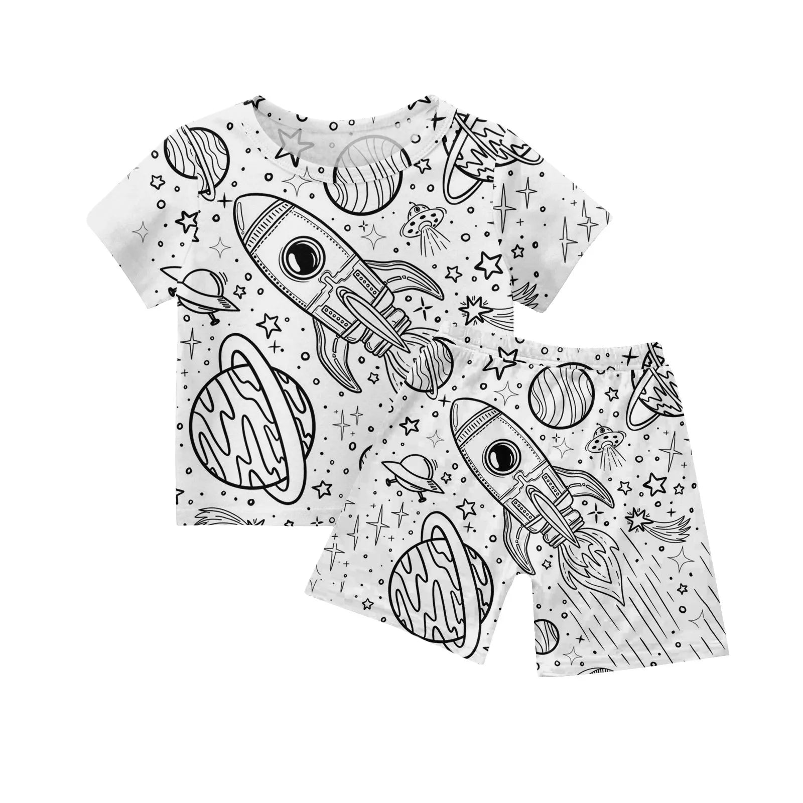 Children's DIY Pajama Sets Creative Sketch Colorful Pajama Set Summer loose short-sleeved tops shorts pajamas two-piece set
