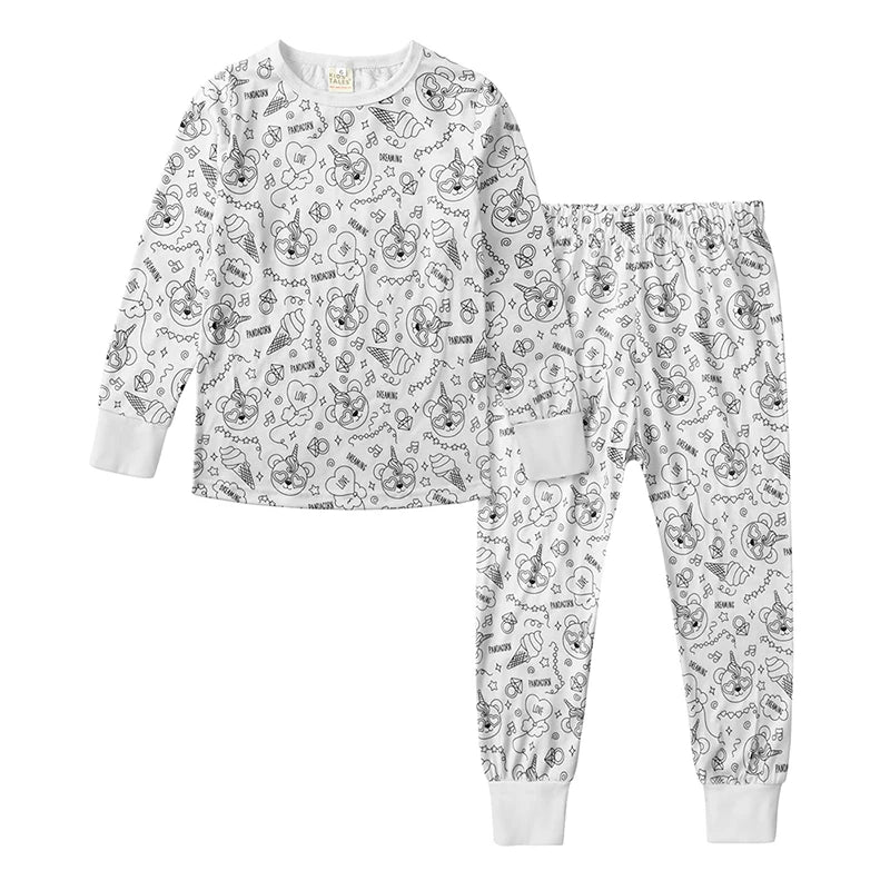 Children's DIY Pajama Sets Creative Sketch Colorful Pajama Set Long Sleeve Nightwear Baby Loungewear Clothing