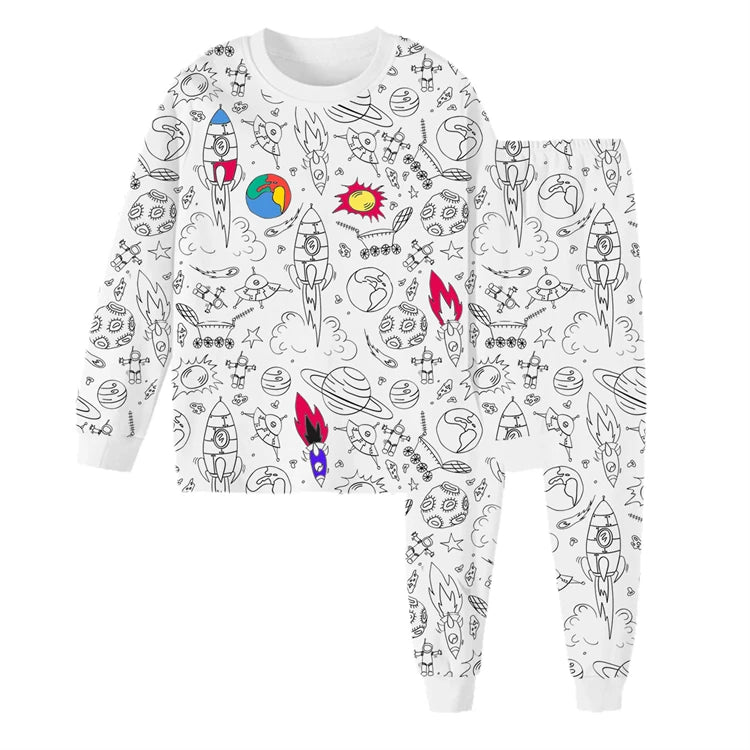 Colorable Two Piece Pajama Set for Children Boys Girls Color Your Own Handcraft Pyjamas  Kids DIY Coloring Kit for Pajama Party