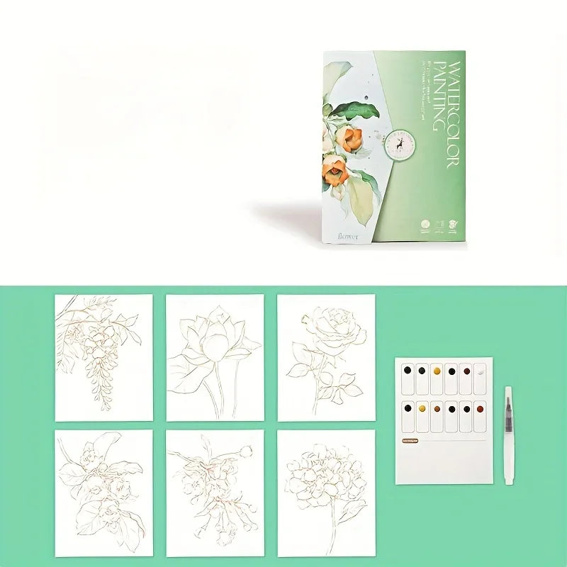 Creative Watercolor Painting Kit - Adult Coloring Book with Landscape & Floral Patterns