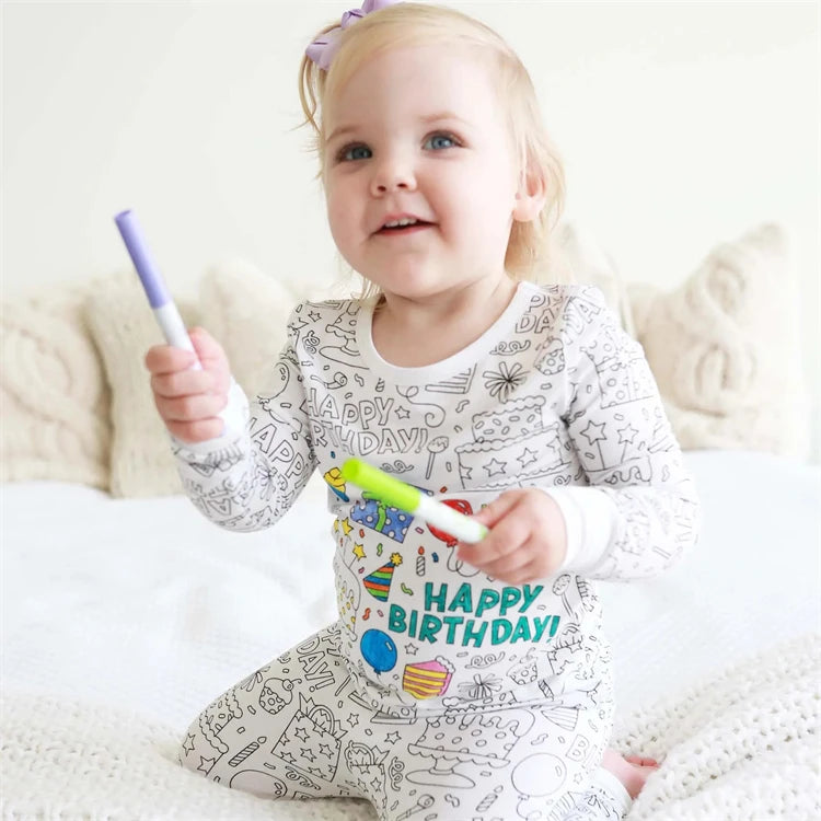 Colorable Two Piece Pajama Set for Children Boys Girls Color Your Own Handcraft Pyjamas  Kids DIY Coloring Kit for Pajama Party