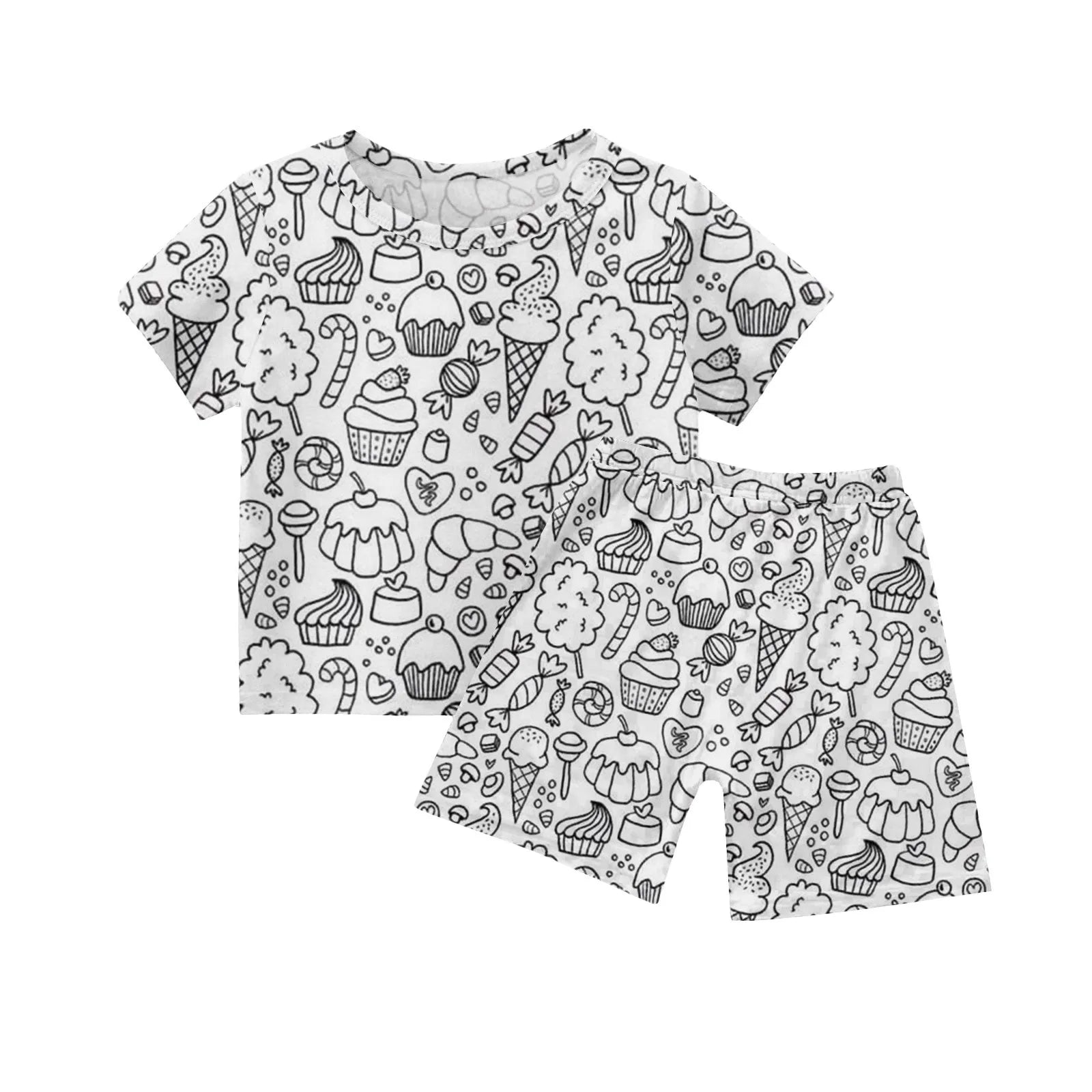 Children's DIY Pajama Sets Creative Sketch Colorful Pajama Set Summer loose short-sleeved tops shorts pajamas two-piece set