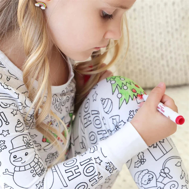 Colorable Two Piece Pajama Set for Children Boys Girls Color Your Own Handcraft Pyjamas  Kids DIY Coloring Kit for Pajama Party