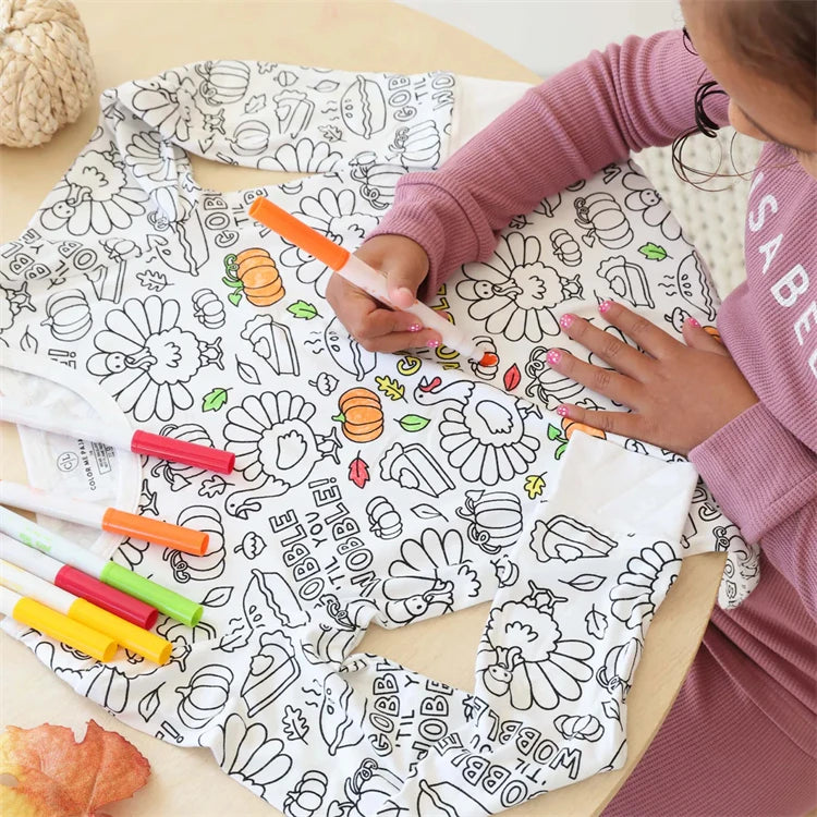 Colorable Two Piece Pajama Set for Children Boys Girls Color Your Own Handcraft Pyjamas  Kids DIY Coloring Kit for Pajama Party