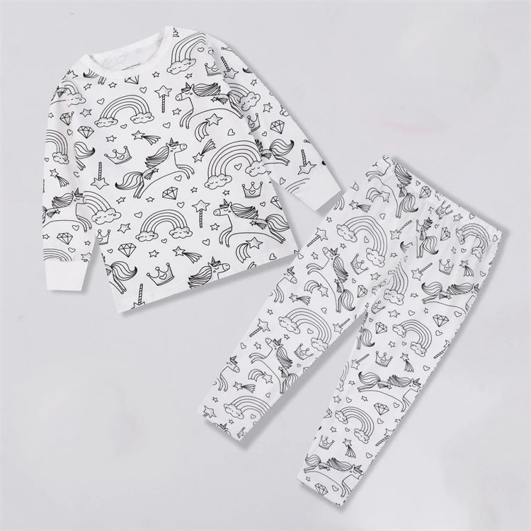 Colorable Two Piece Pajama Set for Children Boys Girls Color Your Own Handcraft Pyjamas  Kids DIY Coloring Kit for Pajama Party