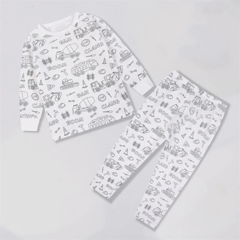 Colorable Two Piece Pajama Set for Children Boys Girls Color Your Own Handcraft Pyjamas  Kids DIY Coloring Kit for Pajama Party