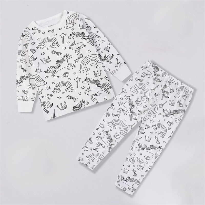 Colorable Two Piece Pajama Set for Children Boys Girls Color Your Own Handcraft Pyjamas  Kids DIY Coloring Kit for Pajama Party