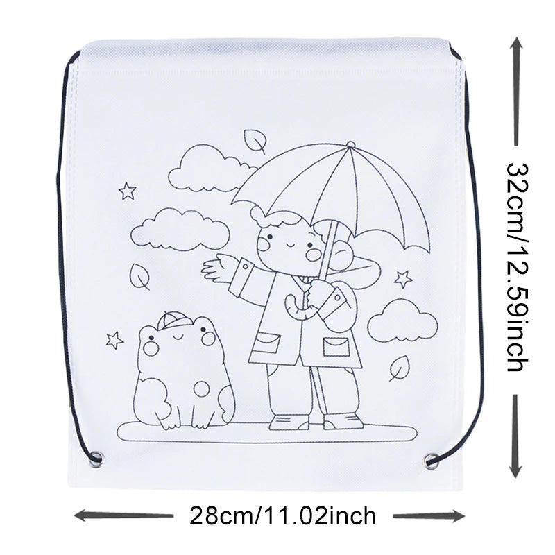 5-10PC Colorful Drawstring Graffiti Bag Random Assorted Pattern Cartoon Animal DIY Painting Backpack Festival Party Souvenir ZYF