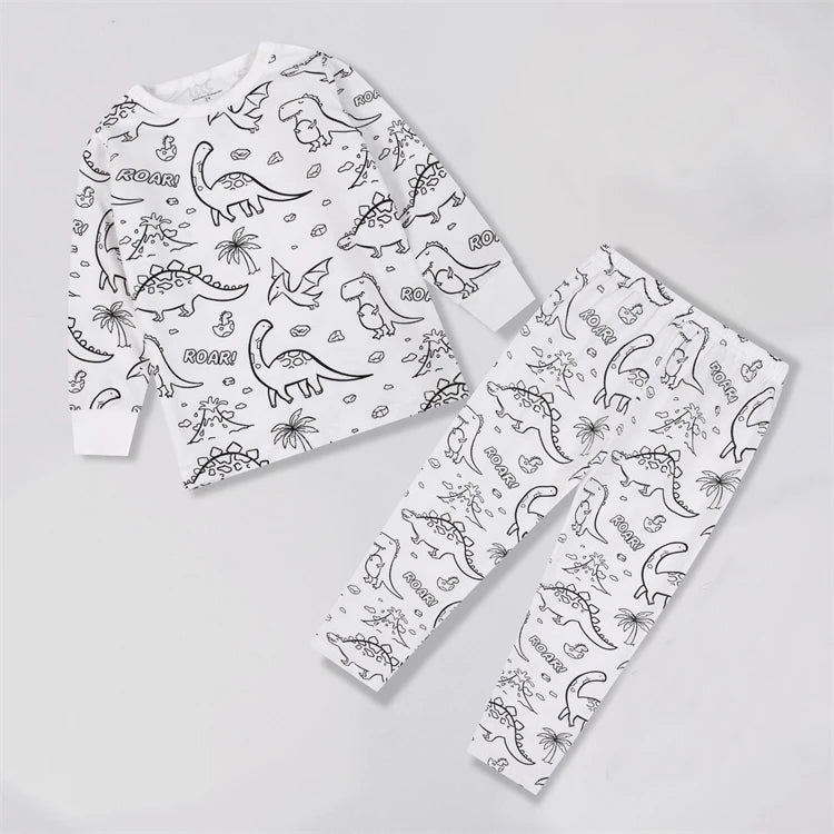Colorable Two Piece Pajama Set for Children Boys Girls Color Your Own Handcraft Pyjamas  Kids DIY Coloring Kit for Pajama Party