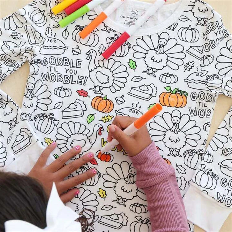 Colorable Two Piece Pajama Set for Children Boys Girls Color Your Own Handcraft Pyjamas  Kids DIY Coloring Kit for Pajama Party