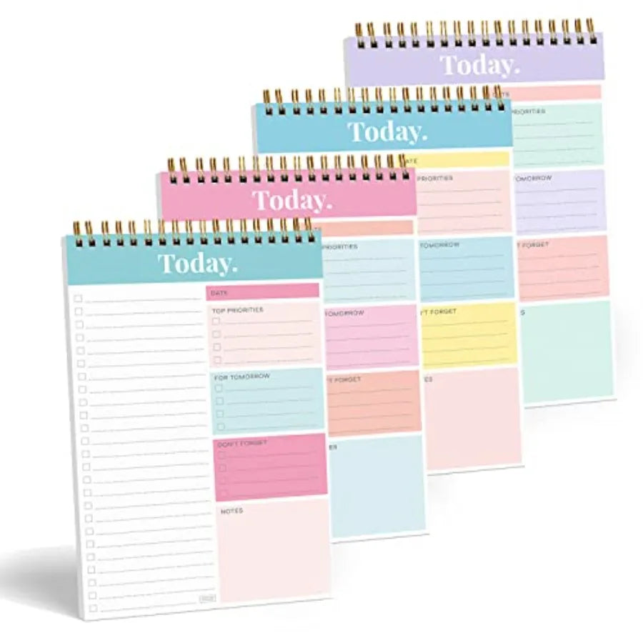 Daily and Weekly To Do List Notepad Undated Work Planner and Organizer with Wish List Section, 52-Sheet Coiled Task Pad for Pro