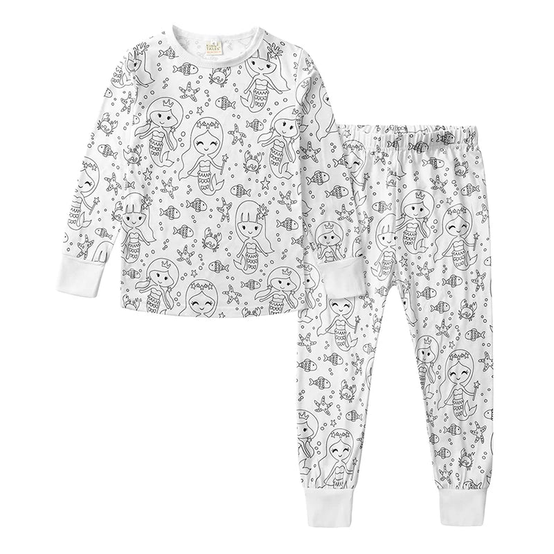 Children's DIY Pajama Sets Creative Sketch Colorful Pajama Set Long Sleeve Nightwear Baby Loungewear Clothing