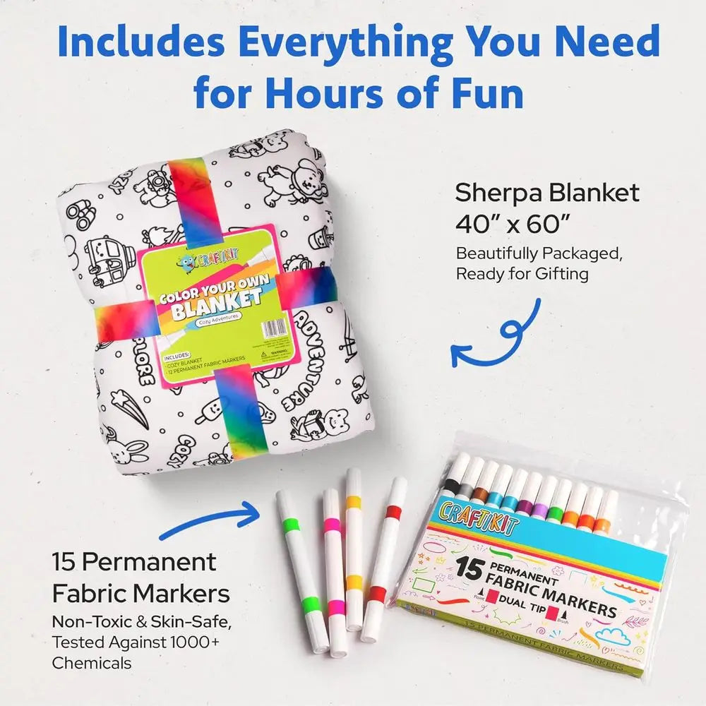 Color-In Blanket or Kids & Adults – Oversized Wearable Blanket Crat Kit – Permanent Marker Design – Sherpa leece, hine Washable