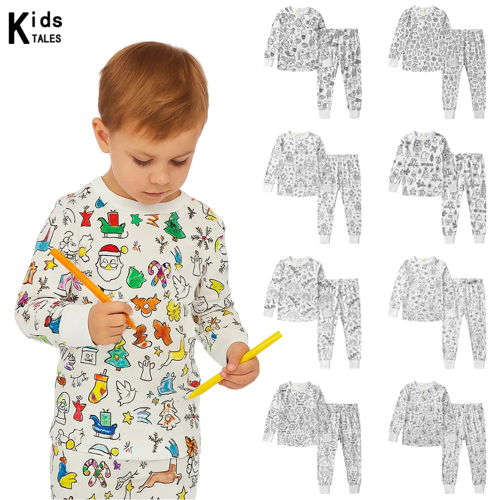 Children's DIY Pajama Sets Creative Sketch Colorful Pajama Set Sleepwear Set Your Own Pajama Handicraft Toys Toddler Boys Girl Loungewear