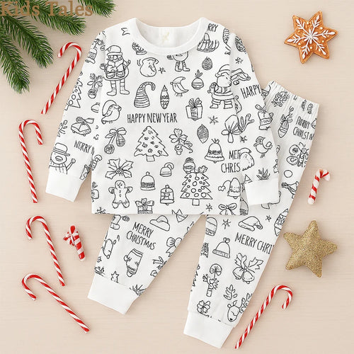 Children's DIY Pajama Sets Creative Sketch Colorful Pajama Set Long Sleeve Nightwear Baby Loungewear Clothing