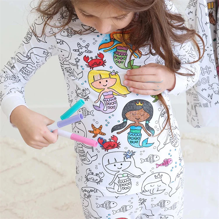 Colorable Two Piece Pajama Set for Children Boys Girls Color Your Own Handcraft Pyjamas  Kids DIY Coloring Kit for Pajama Party