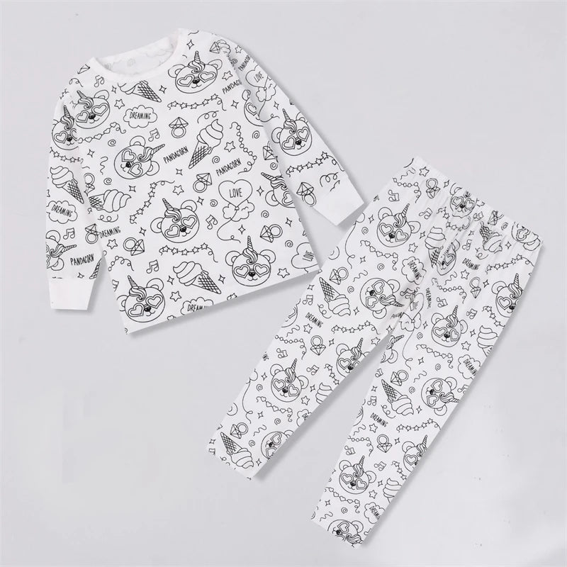 Colorable Two Piece Pajama Set for Children Boys Girls Color Your Own Handcraft Pyjamas  Kids DIY Coloring Kit for Pajama Party