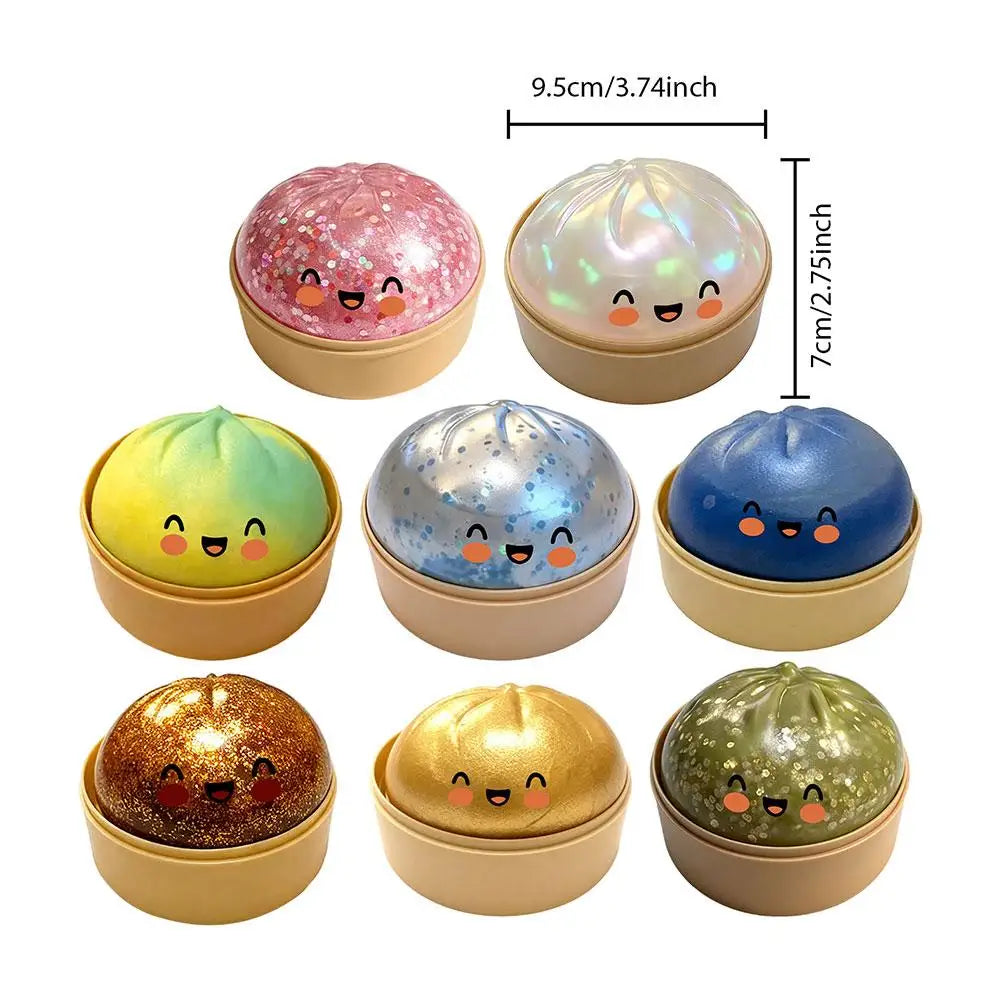 Realistic Giant Dumpling Squeeze Toy with Bamboo Steamer Soft TPR Dough Ball Decompression Fidget Toy Funny Creative Gift