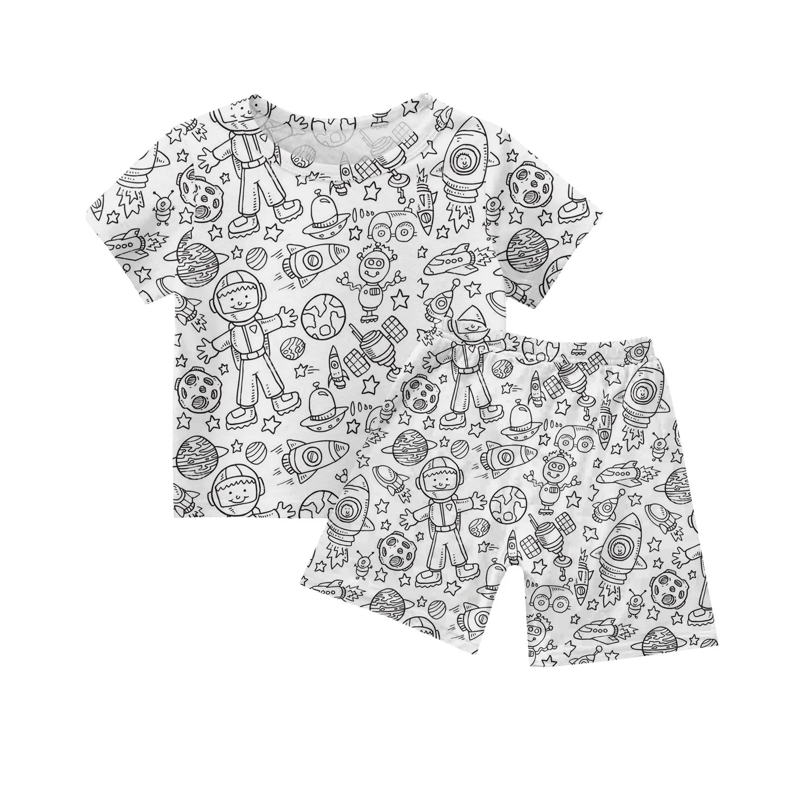Children's DIY Pajama Sets Creative Sketch Colorful Pajama Set Summer loose short-sleeved tops shorts pajamas two-piece set