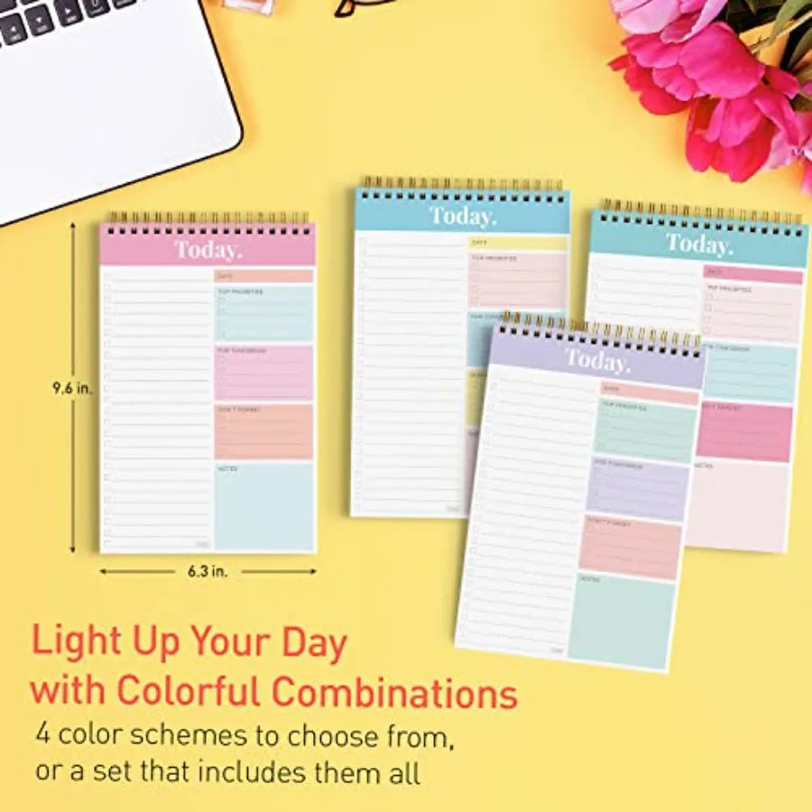 Daily and Weekly To Do List Notepad Undated Work Planner and Organizer with Wish List Section, 52-Sheet Coiled Task Pad for Pro