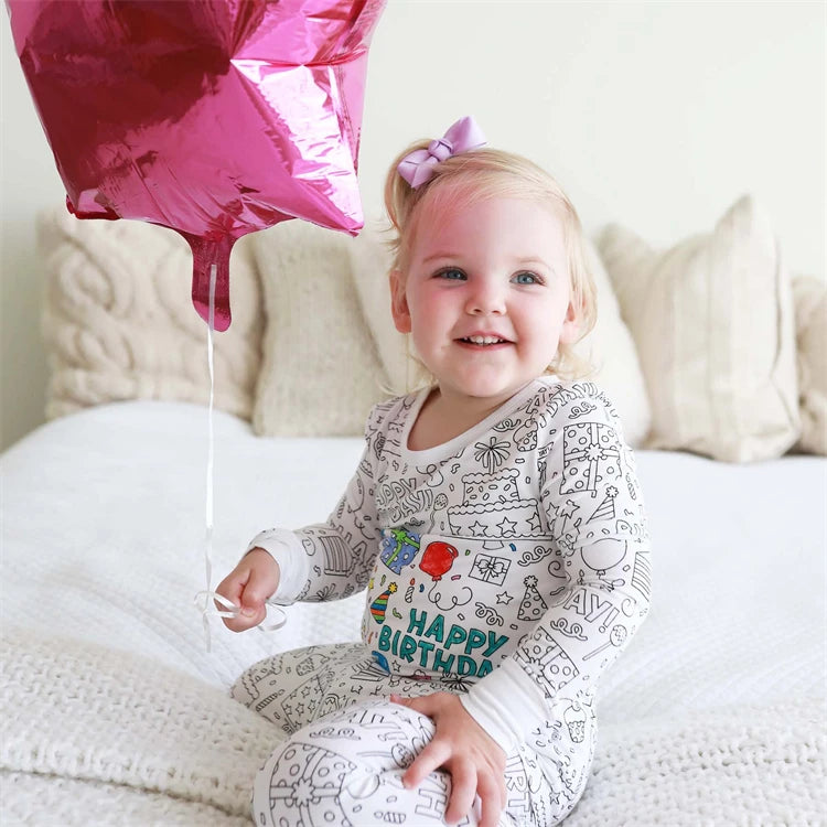 Colorable Two Piece Pajama Set for Children Boys Girls Color Your Own Handcraft Pyjamas  Kids DIY Coloring Kit for Pajama Party