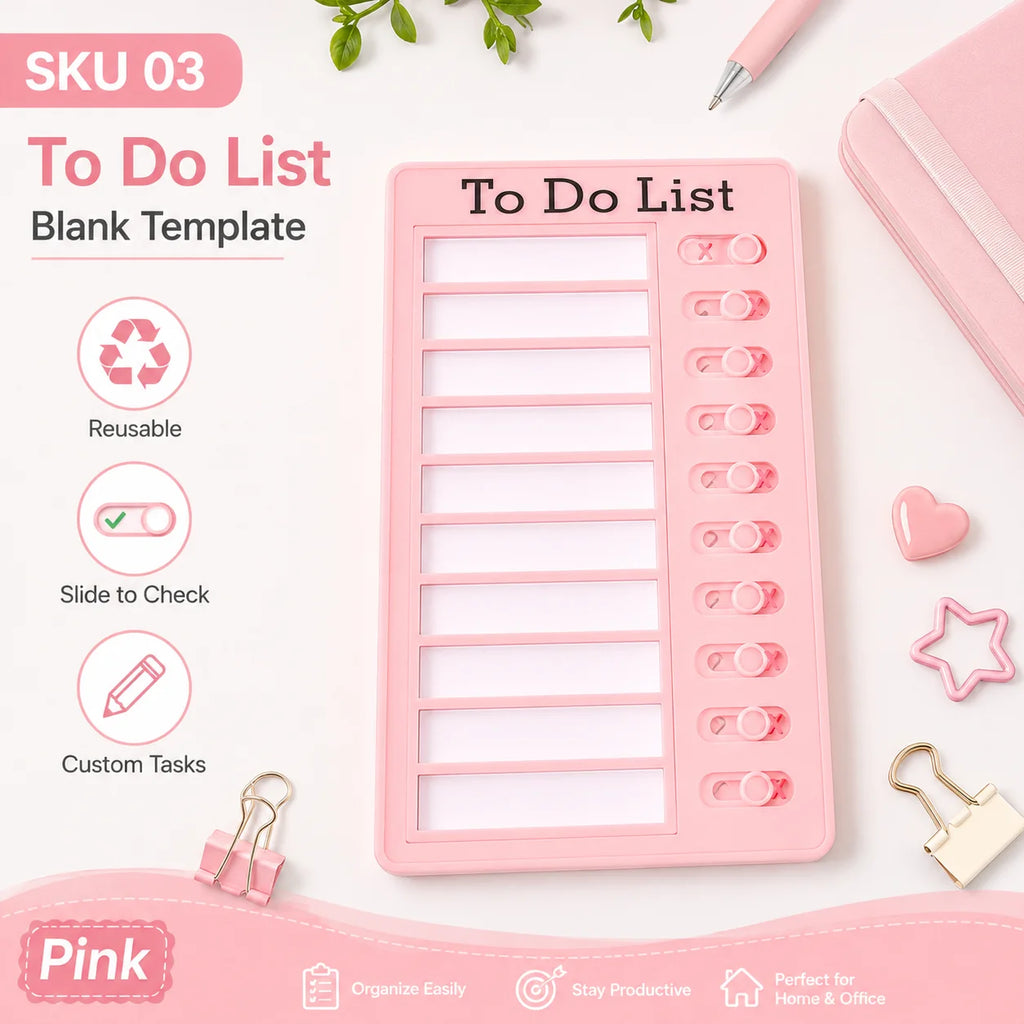 Self Discipline Checklist Board, Replaceable Plastic Chore Chart for Kids Adults, Summer Task Planner & Daily Habit Tracker