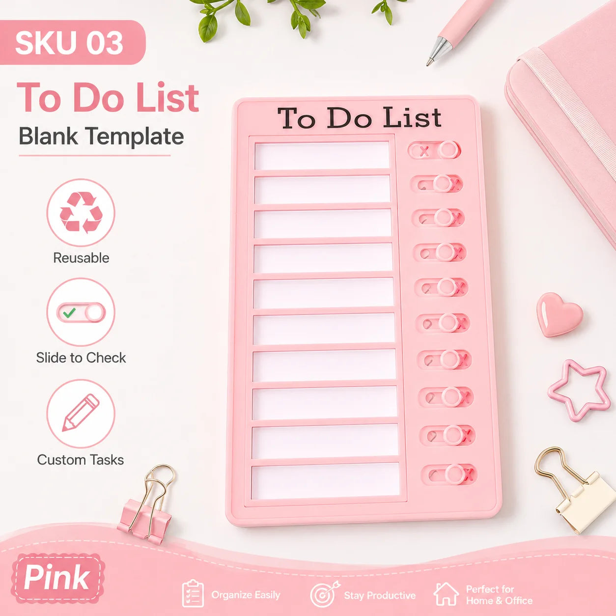 Self Discipline Checklist Board, Replaceable Plastic Chore Chart for Kids Adults, Summer Task Planner & Daily Habit Tracker