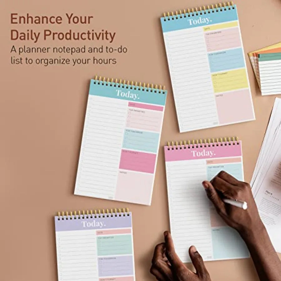 Daily and Weekly To Do List Notepad Undated Work Planner and Organizer with Wish List Section, 52-Sheet Coiled Task Pad for Pro