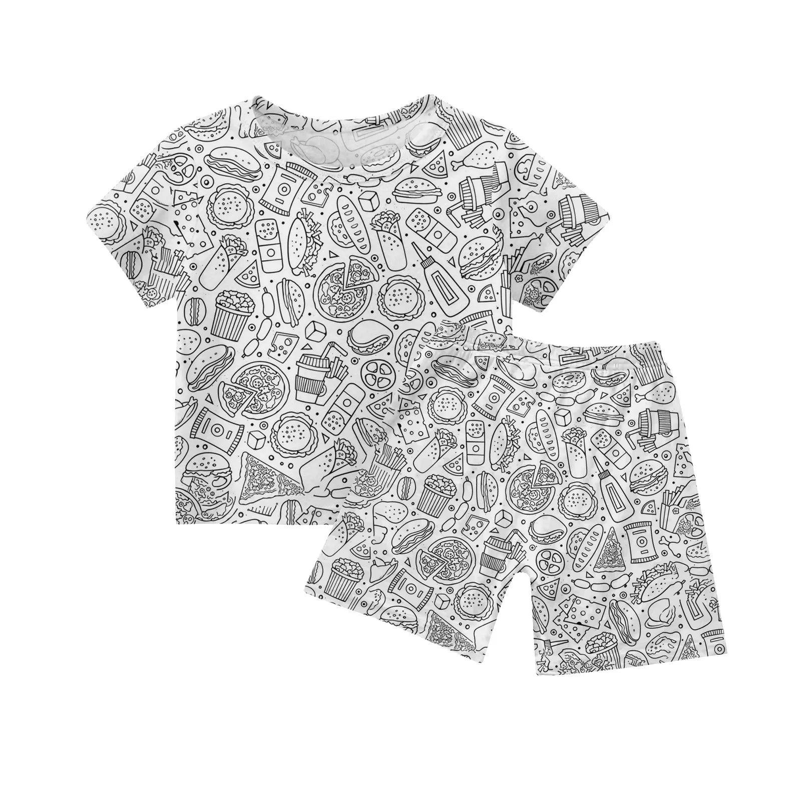Children's DIY Pajama Sets Creative Sketch Colorful Pajama Set Summer loose short-sleeved tops shorts pajamas two-piece set
