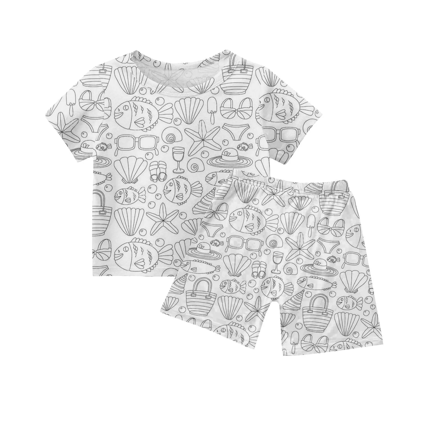 Children's DIY Pajama Sets Creative Sketch Colorful Pajama Set Summer loose short-sleeved tops shorts pajamas two-piece set