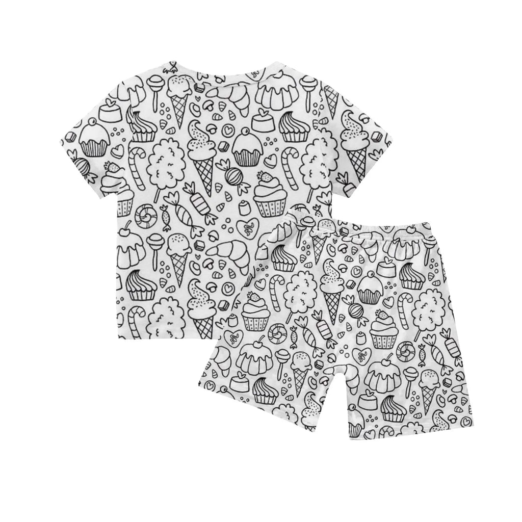 Children's DIY Pajama Sets Creative Sketch Colorful Pajama Set Summer loose short-sleeved tops shorts pajamas two-piece set