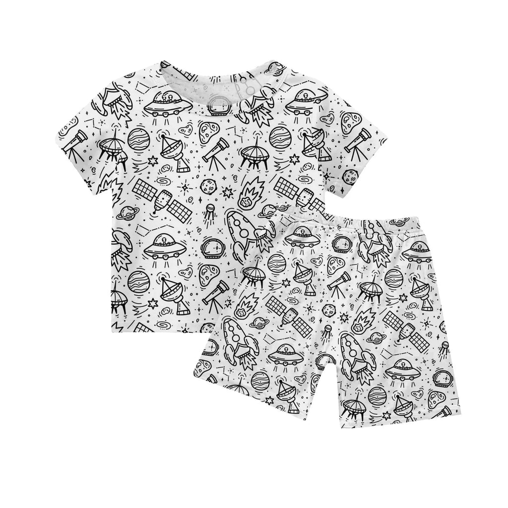 Children's DIY Pajama Sets Creative Sketch Colorful Pajama Set Summer loose short-sleeved tops shorts pajamas two-piece set