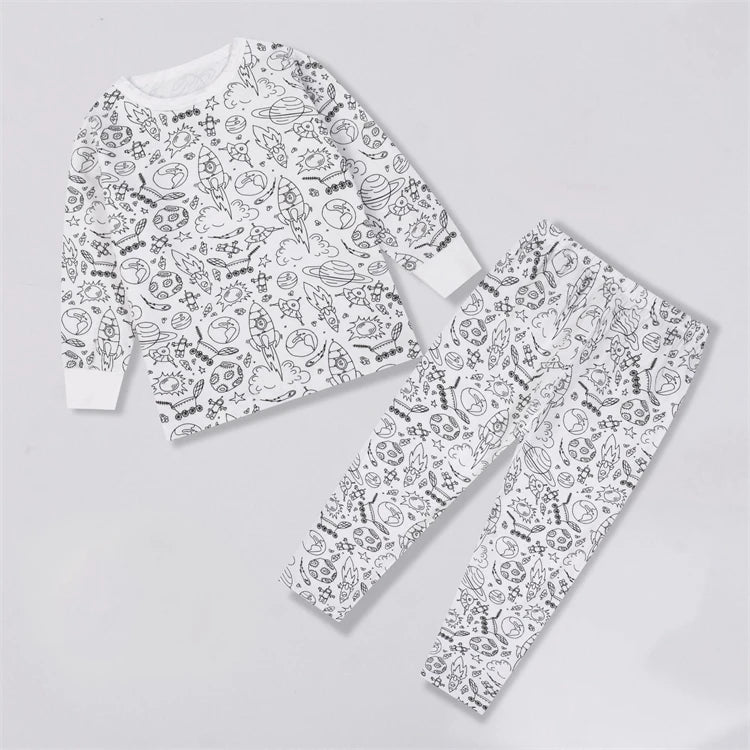 Colorable Two Piece Pajama Set for Children Boys Girls Color Your Own Handcraft Pyjamas  Kids DIY Coloring Kit for Pajama Party