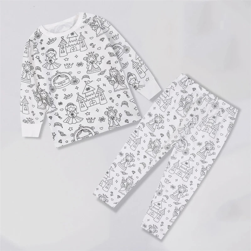 Colorable Two Piece Pajama Set for Children Boys Girls Color Your Own Handcraft Pyjamas  Kids DIY Coloring Kit for Pajama Party