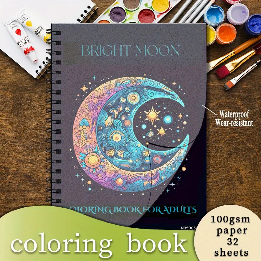 Adult Moon Coloring Book – 32 Intricate Pages, 100gsm Paper | TSUKI Color & Craft