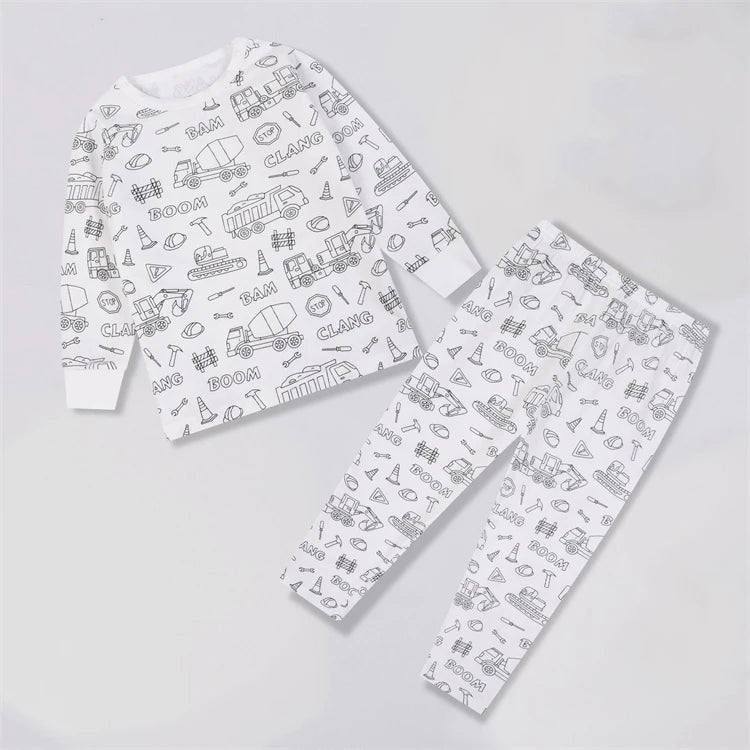 Colorable Two Piece Pajama Set for Children Boys Girls Color Your Own Handcraft Pyjamas  Kids DIY Coloring Kit for Pajama Party