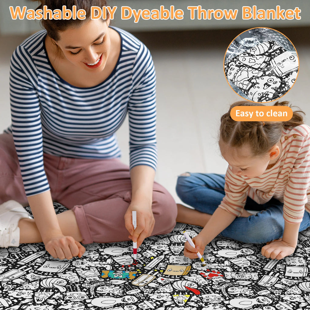 DIY Coloring Blanket with 24 Colored Markers Creative Personalization pattern blanket Stress Relief Unique Paint art Decor Gift