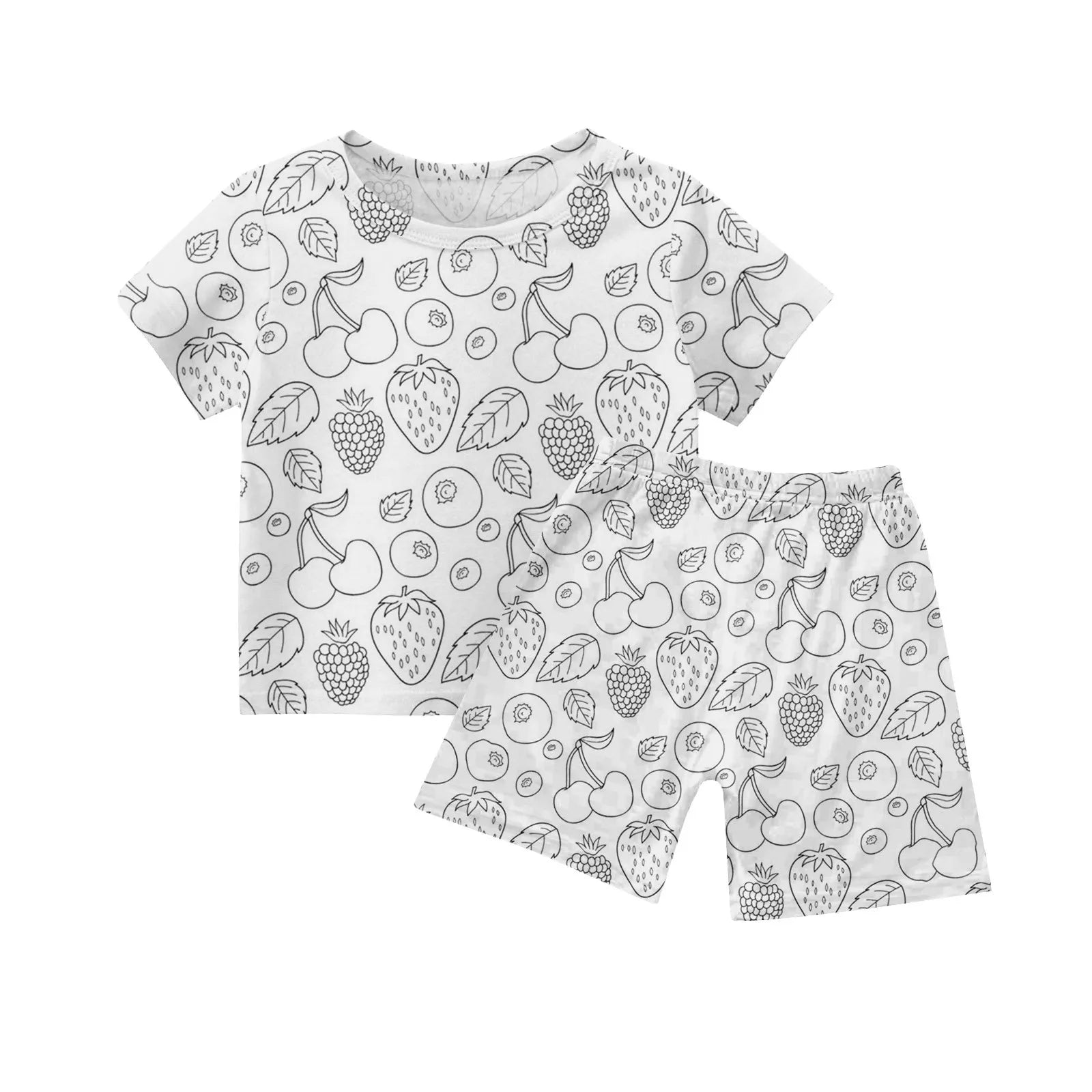 Children's DIY Pajama Sets Creative Sketch Colorful Pajama Set Summer loose short-sleeved tops shorts pajamas two-piece set