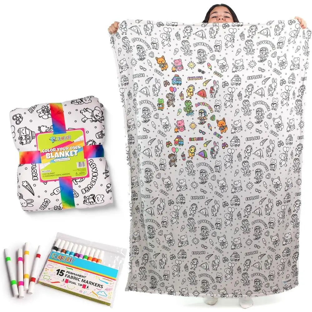 Color-In Blanket or Kids & Adults – Oversized Wearable Blanket Crat Kit – Permanent Marker Design – Sherpa leece, hine Washable