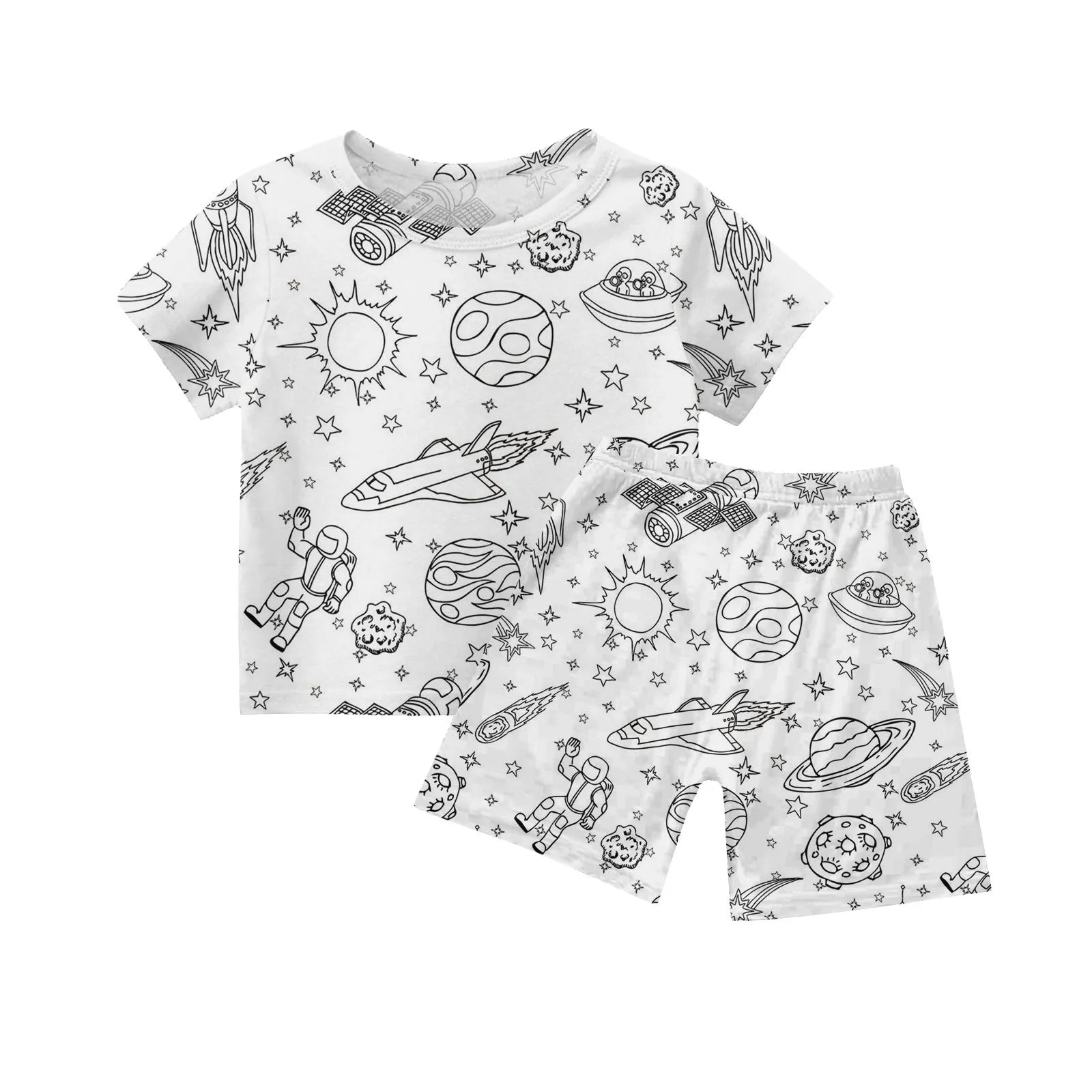 Children's DIY Pajama Sets Creative Sketch Colorful Pajama Set Summer loose short-sleeved tops shorts pajamas two-piece set