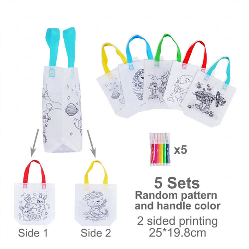 DIY Graffiti Coloring Tote Bags for Kids – Color & Carry (5 Pack)