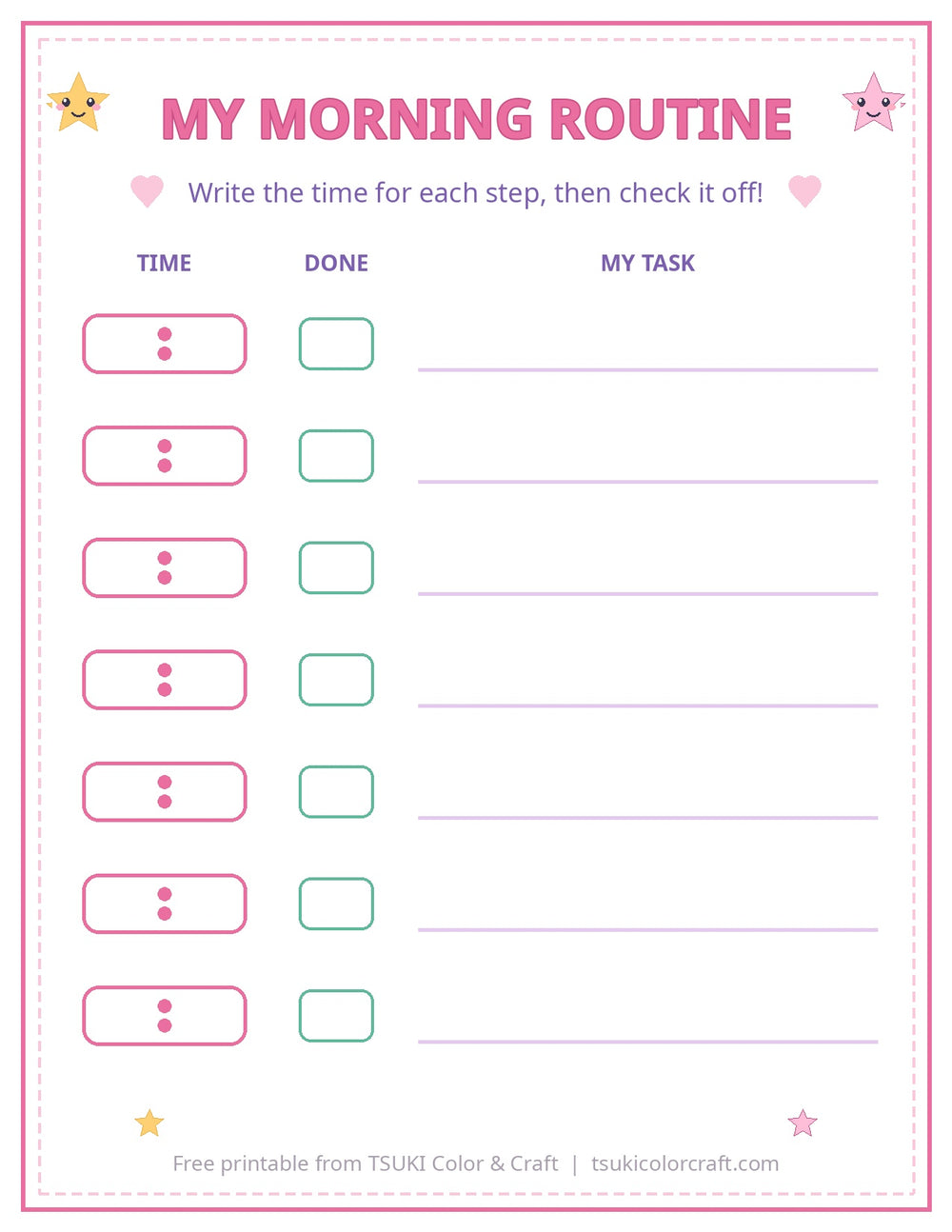 Preview of morning routine chart page two