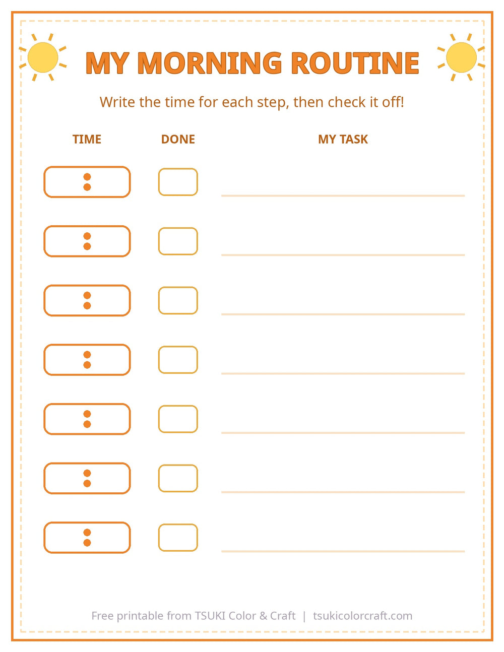 Preview of morning routine chart page one